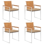 Sedie da Giardino con Cuscini 4 pz in Legno Massello di Acacia