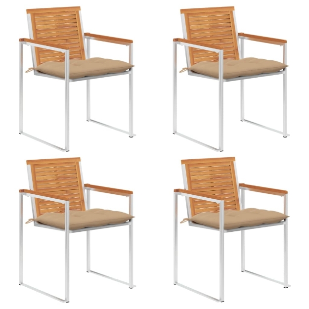 Sedie da Giardino con Cuscini 4 pz in Legno Massello di Acacia