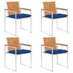 Sedie da Giardino con Cuscini 4 pz in Legno Massello di Acacia