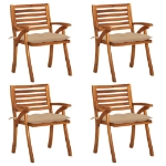 Sedie da Giardino con Cuscini 4 pz in Legno Massello di Acacia