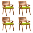 Sedie da Giardino con Cuscini 4 pz in Legno Massello di Acacia