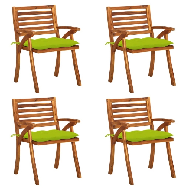 Sedie da Giardino con Cuscini 4 pz in Legno Massello di Acacia