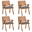 Sedie da Giardino con Cuscini 4 pz in Legno Massello di Acacia
