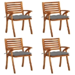 Sedie da Giardino con Cuscini 4 pz in Legno Massello di Acacia