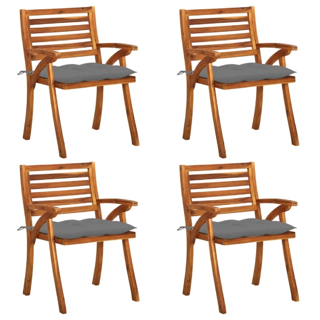 Sedie da Giardino con Cuscini 4 pz in Legno Massello di Acacia