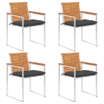 Sedie da Giardino con Cuscini 4 pz in Legno Massello di Acacia