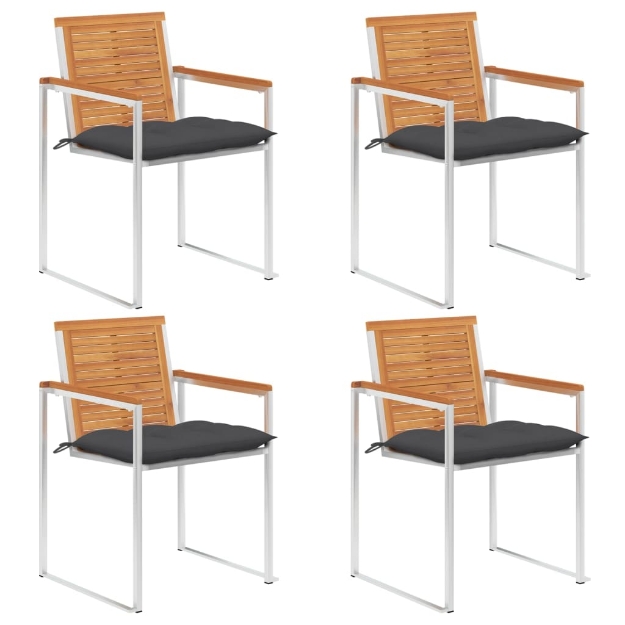 Sedie da Giardino con Cuscini 4 pz in Legno Massello di Acacia