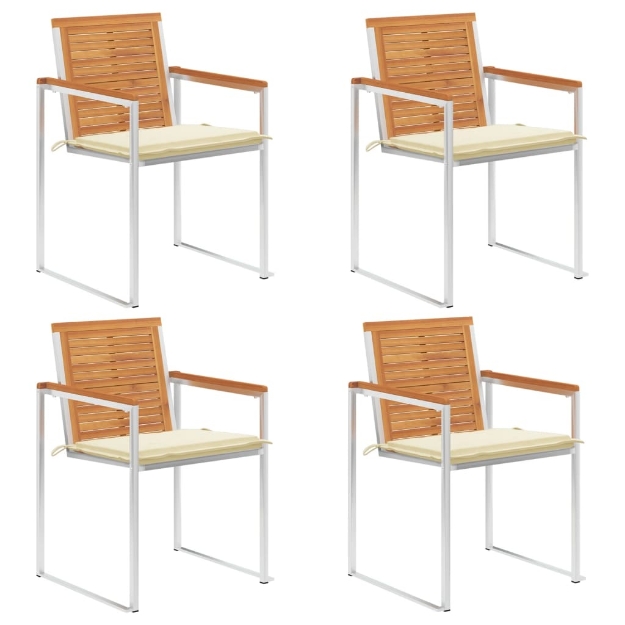 Sedie da Giardino con Cuscini 4 pz in Legno Massello di Acacia