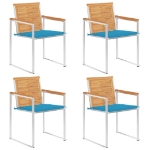 Sedie da Giardino con Cuscini 4 pz in Legno Massello di Teak