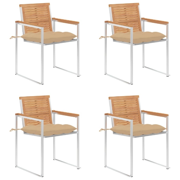 Sedie da Giardino con Cuscini 4 pz in Legno Massello di Teak