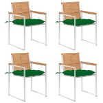 Sedie da Giardino con Cuscini 4 pz in Legno Massello di Teak
