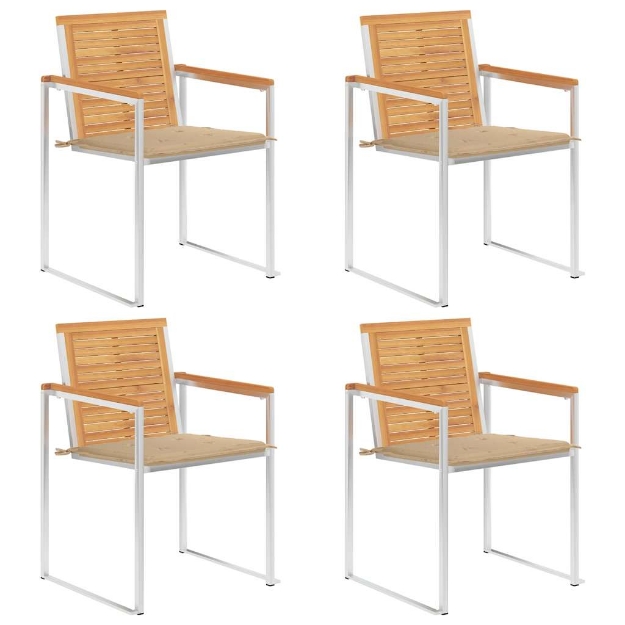 Sedie da Giardino con Cuscini 4 pz in Legno Massello di Teak