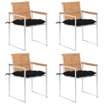 Sedie da Giardino con Cuscini 4 pz in Legno Massello di Teak
