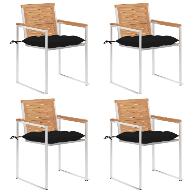 Sedie da Giardino con Cuscini 4 pz in Legno Massello di Teak