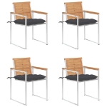 Sedie da Giardino con Cuscini 4 pz in Legno Massello di Teak