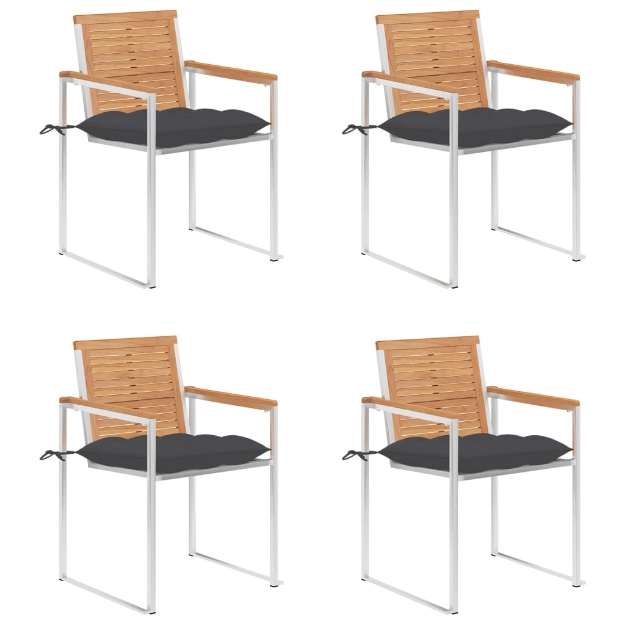 Sedie da Giardino con Cuscini 4 pz in Legno Massello di Teak