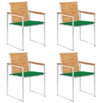 Sedie da Giardino con Cuscini 4 pz in Legno Massello di Teak