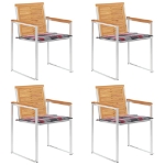 Sedie da Giardino con Cuscini 4 pz in Legno Massello di Teak