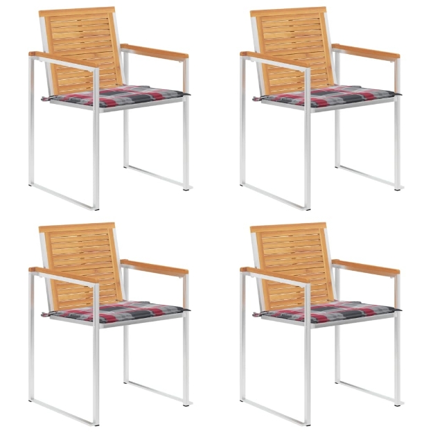 Sedie da Giardino con Cuscini 4 pz in Legno Massello di Teak
