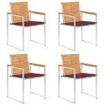 Sedie da Giardino con Cuscini 4 pz in Legno Massello di Teak