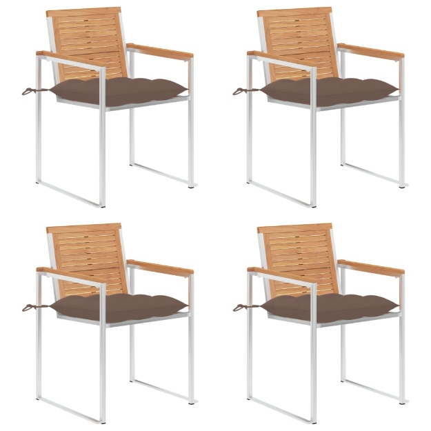 Sedie da Giardino con Cuscini 4 pz in Legno Massello di Teak