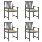 Sedie da Giardino con Cuscini 4 pz in Massello di Acacia Grigio