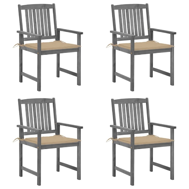 Sedie da Giardino con Cuscini 4 pz in Massello di Acacia Grigio