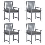 Sedie da Giardino con Cuscini 4 pz in Massello di Acacia Grigio