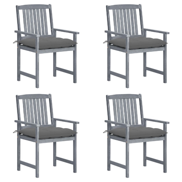 Sedie da Giardino con Cuscini 4 pz in Massello di Acacia Grigio
