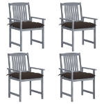 Sedie da Giardino con Cuscini 4 pz in Massello di Acacia Grigio