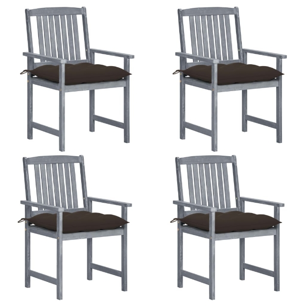 Sedie da Giardino con Cuscini 4 pz in Massello di Acacia Grigio