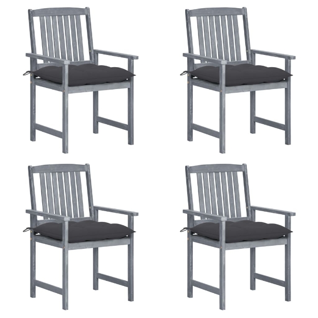 Sedie da Giardino con Cuscini 4 pz in Massello di Acacia Grigio