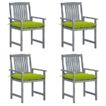 Sedie da Giardino con Cuscini 4 pz in Massello di Acacia Grigio