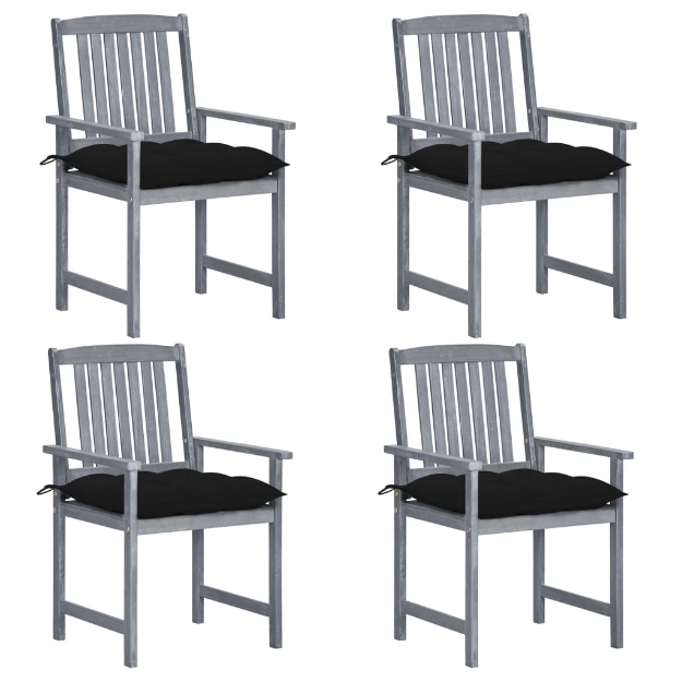 Sedie da Giardino con Cuscini 4 pz in Massello di Acacia Grigio