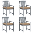 Sedie da Giardino con Cuscini 4 pz in Massello di Acacia Grigio