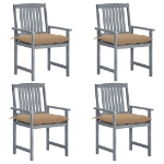 Sedie da Giardino con Cuscini 4 pz in Massello di Acacia Grigio