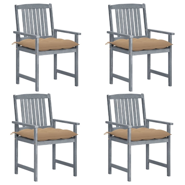 Sedie da Giardino con Cuscini 4 pz in Massello di Acacia Grigio