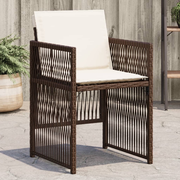 Sedie da Giardino con Cuscini 4 pz Marroni in Polyrattan