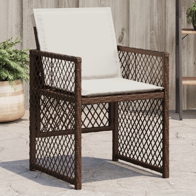 Sedie da Giardino con Cuscini 4 pz Marroni in Polyrattan