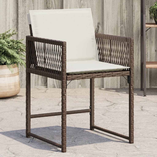 Sedie da Giardino con Cuscini 4 pz Marroni in Polyrattan