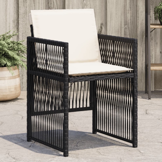 Sedie da Giardino con Cuscini 4 pz Nere in Polyrattan