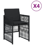Sedie da Giardino con Cuscini 4 pz Nere in Polyrattan
