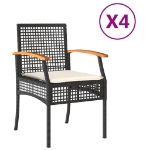 Sedie da Giardino con Cuscini 4 pz Nere in Polyrattan e Acacia
