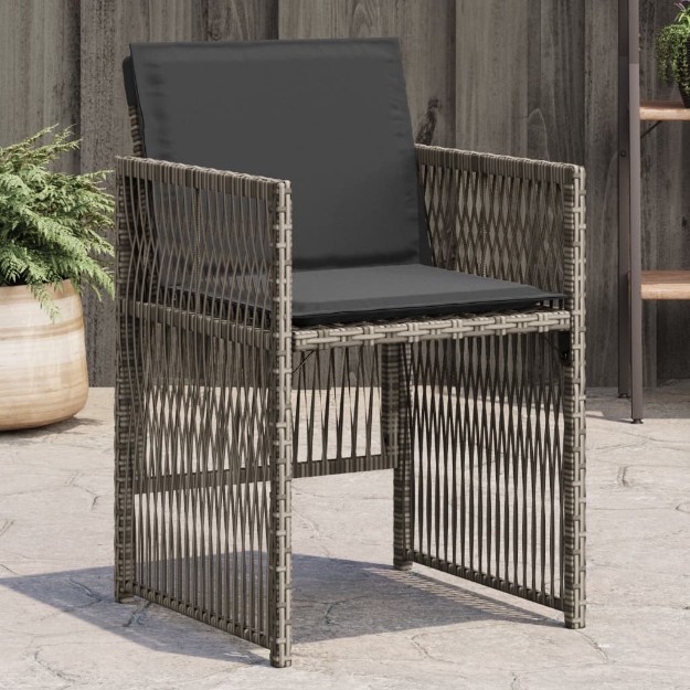 Sedie da Giardino con Cuscini 4pz Grigio in Polyrattan