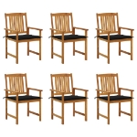 Sedie da Giardino con Cuscini 6 pz in Legno Massello di Acacia