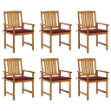 Sedie da Giardino con Cuscini 6 pz in Legno Massello di Acacia
