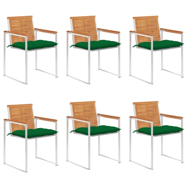 Sedie da Giardino con Cuscini 6 pz in Legno Massello di Acacia