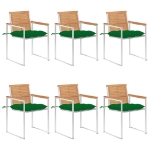 Sedie da Giardino con Cuscini 6 pz in Legno Massello di Teak
