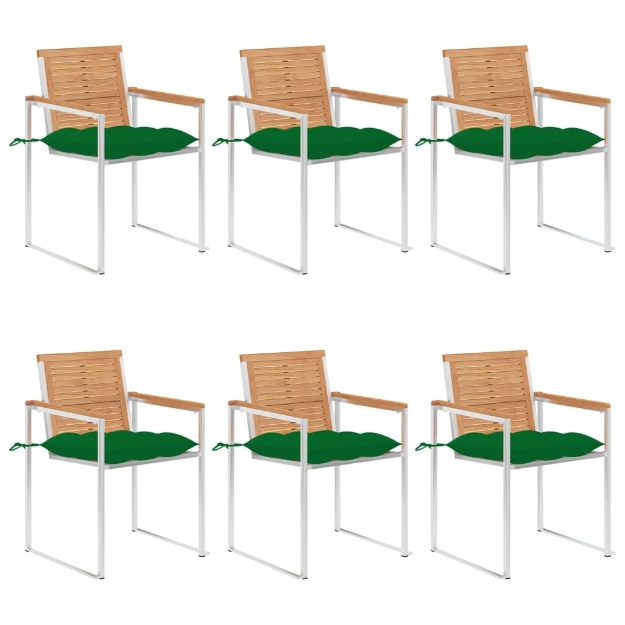 Sedie da Giardino con Cuscini 6 pz in Legno Massello di Teak