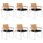 Sedie da Giardino con Cuscini 6 pz in Legno Massello di Teak